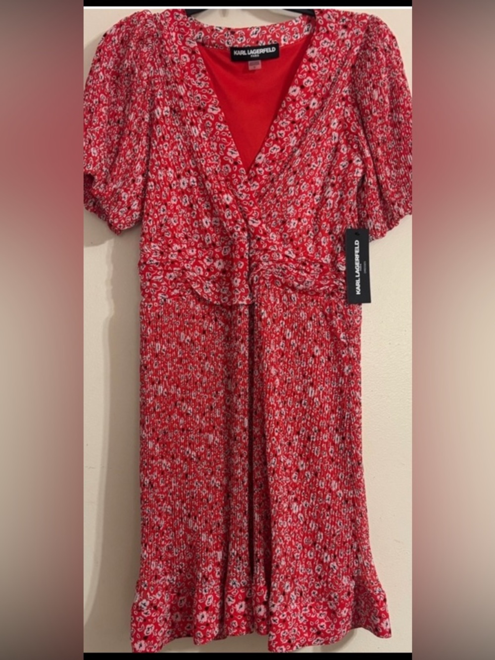 Karl Lagerfeld Red Gorgeous Patterned Midi Dress Designer brand NEW